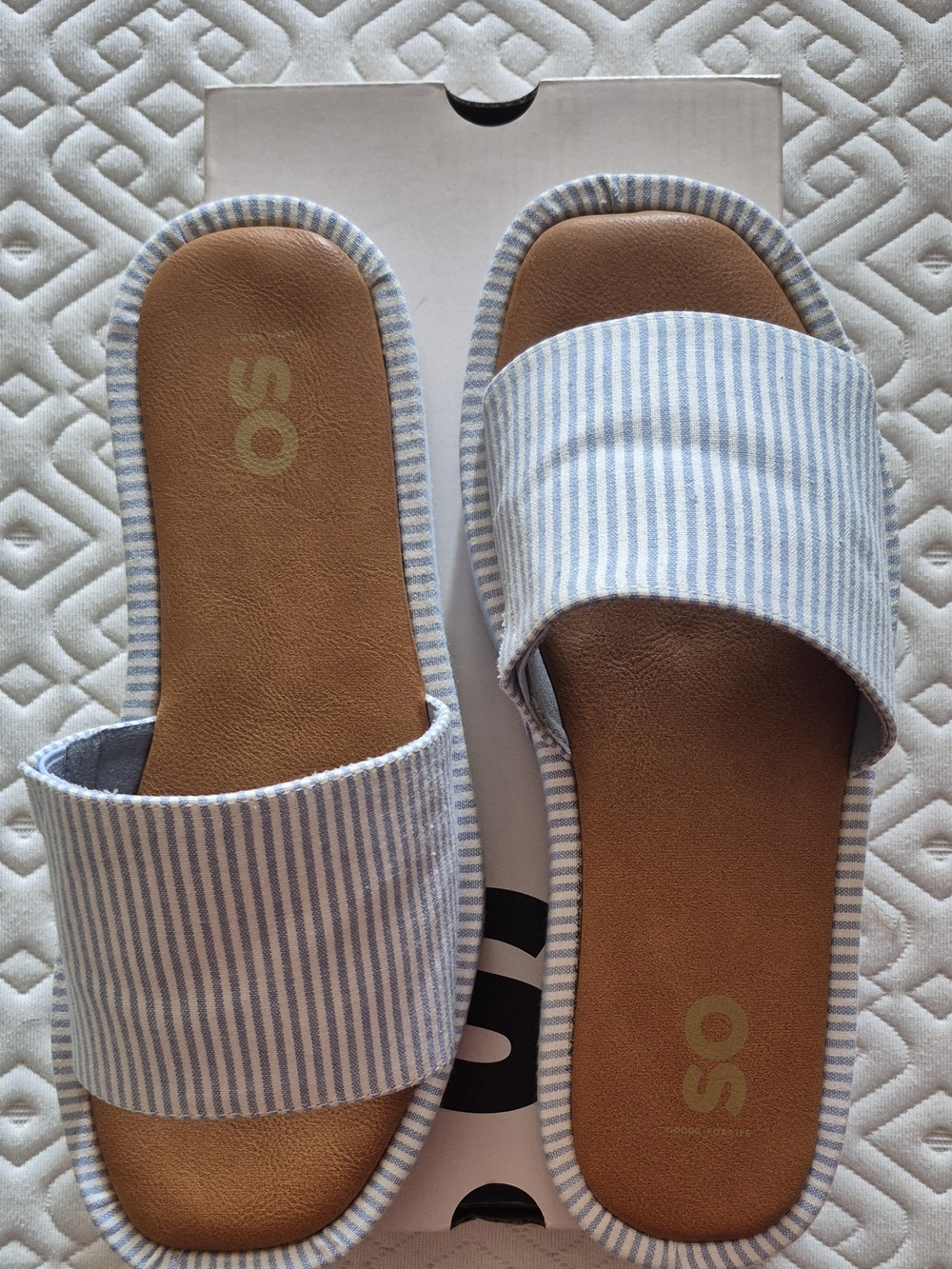 SO Light Blue Stripe Slide Wedge Sandals